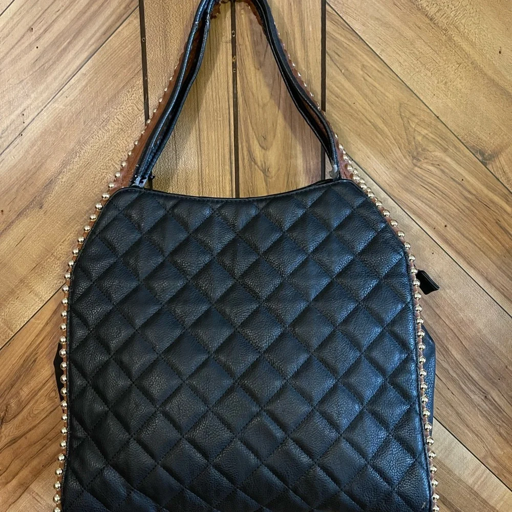 Big Buddha Grayson Black Quilted Faux Leather Hobo Bag